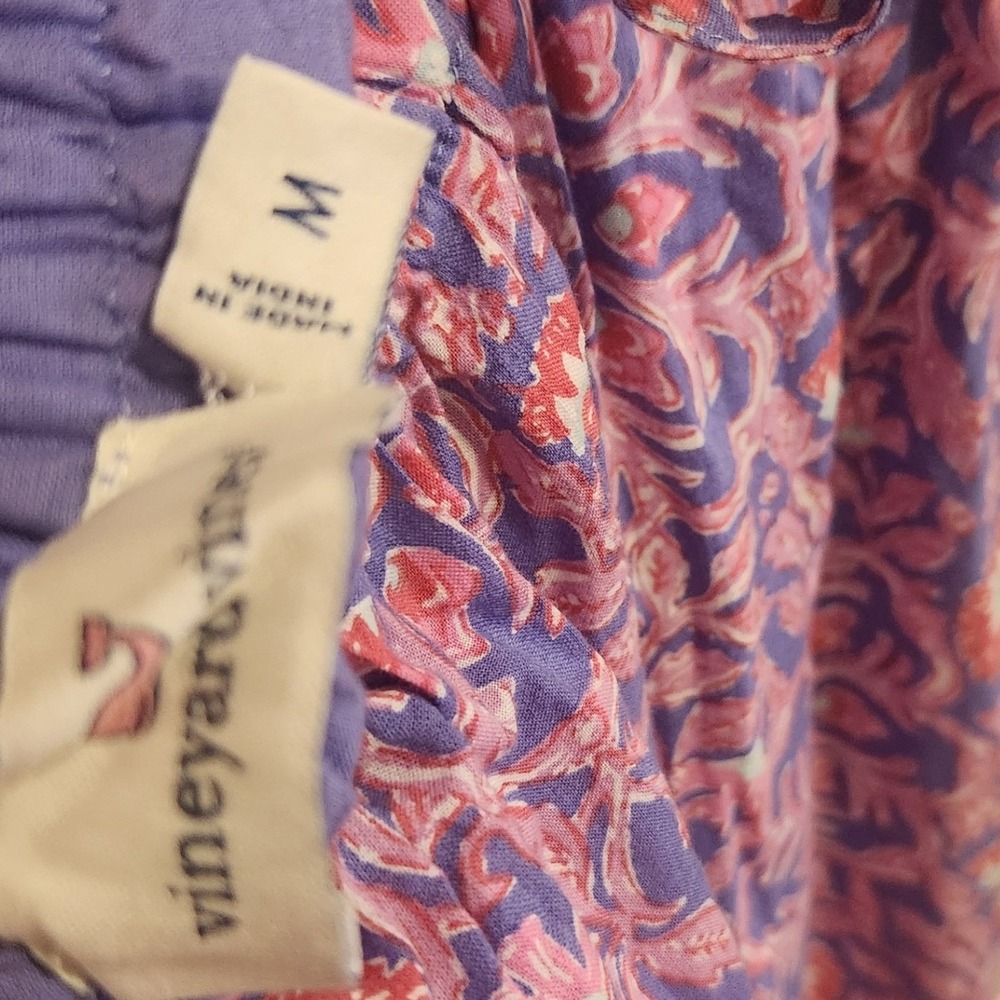 Vineyard Vines Purple Floral Block Print Tiered Maxi Dress Open Back Boho - Picture 9 of 12